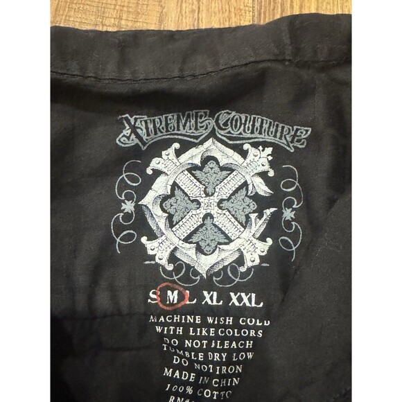 Y2K Affliction Style Shirt Mens M Black Grunge Xtreme Couture Goth Button - Picture 6 of 6